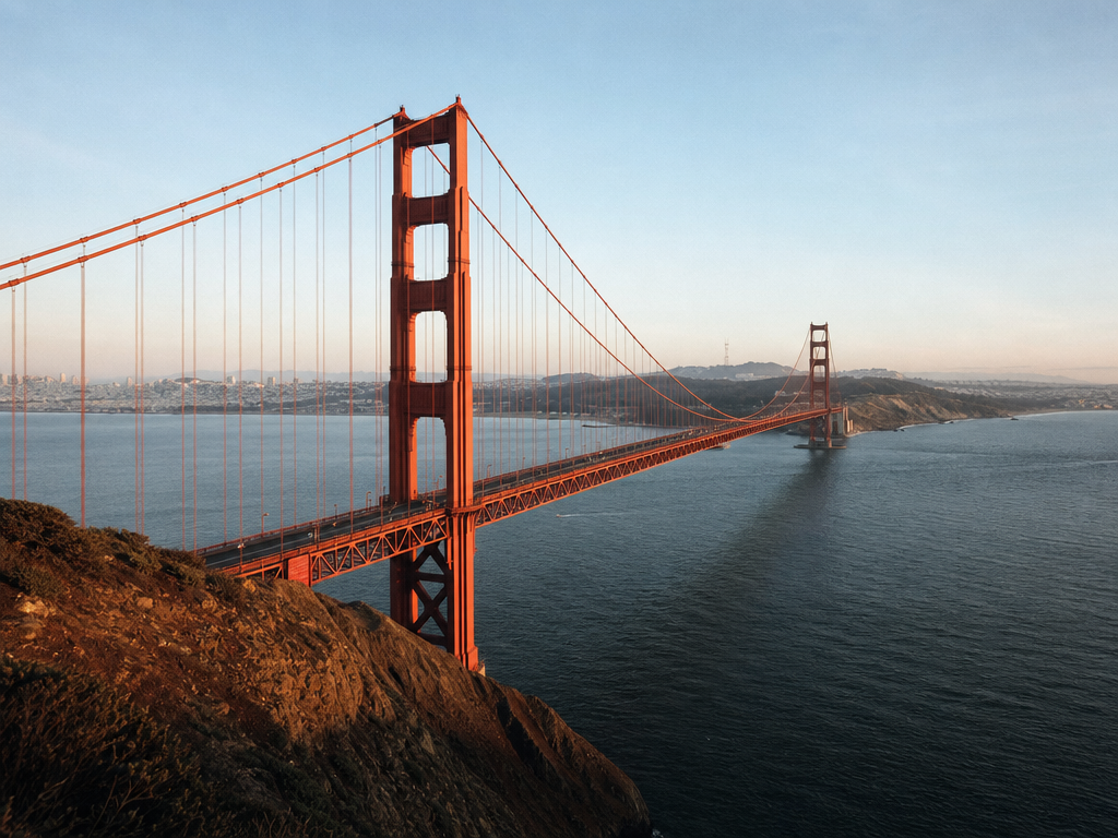 The Golden Gate Bridge spanning San Francisco Bay