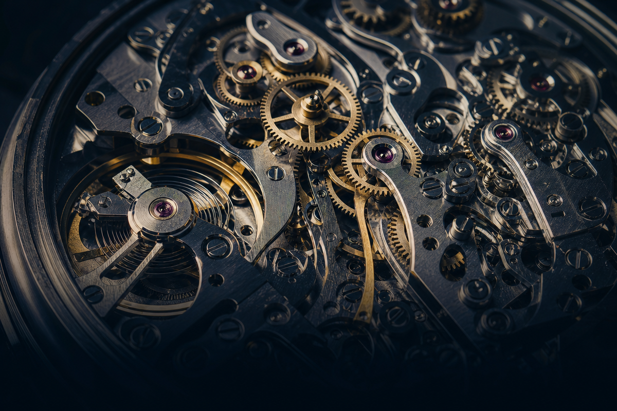 The intricate gears and mechanisms inside a mechanical watch